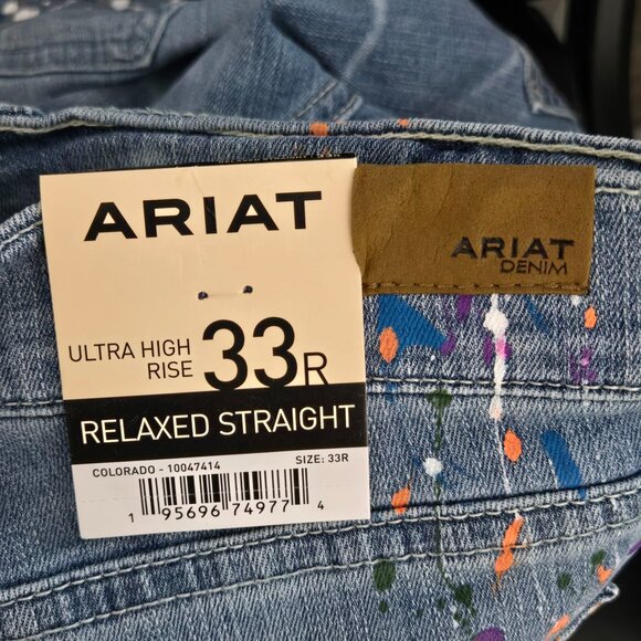 NWT | Ariat Ultra High Rise Relaxed Straight Paint Splatter Jeans | 33R - Picture 4 of 6